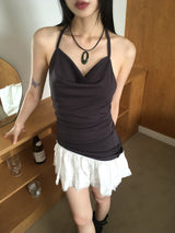Chiter draped halter strap long tank top sleeveless