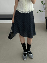 Sovy check flare midi skirt