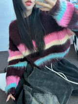 STRIPE CROPPED ANGORA KNIT 🩷🤎🩵🩶2COLOR