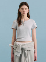 NUBASIC ヘンリーネック Tシャツ ライトグレー