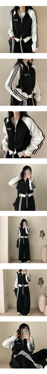 Tory Two-Way Track Line Coloring Embroidery Zip-Up