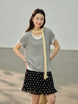 Dot ruffle flare mini skirt