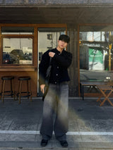 Dun paper washed wide denim