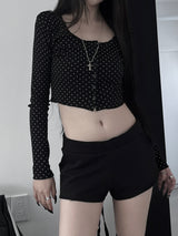 dot button cropped cardigan (2color)
