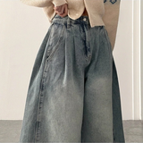 Allt Hem Snap Pin Tuck Washed Denim Wide Pants