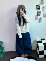 フリース🩷サイドピンタックロングワイドオーバーパンツ 💙🤎🩷🩶🖤5COLOR