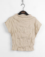 Ether half-neck shirring pleated tank top blouse