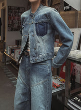 Chike Unbalanced Cropped Denim Jacket