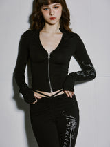 PEARL SHIRRING ZIP-UP