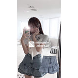 #S2414 Ruffled high-waisted sweet denim skirt