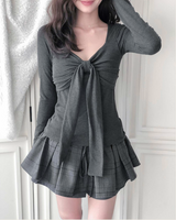 apple deep shirring ribbon glam top