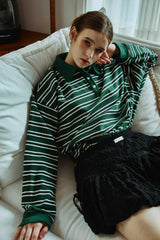 ARETE STRIPE OVERFIT COLLAR T-SHIRT / GREEN