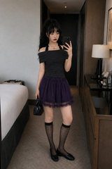 ホルターストラップドレープオフショルダートップ (3COLORS!)
