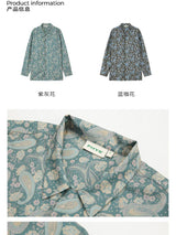 レトロスタイルのカシューフラワーキューバカラーストレート長袖花柄シャツ