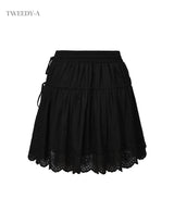 Double ribbon lace banding flare skirt black