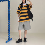 Was Bubble Gum Stripe Collar Short Sleeve T-shirt