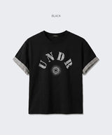 Rolled-Sleeve Cropped Short-Sleeve T-Shirt Crack Solar Black