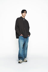 25SS EMBO LOGO OVERSIZE CHECK SHIRTS BLACK