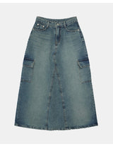 Back Slit Cargo Denim Long Skirt