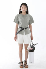SHIRRED ROUND TOP_SMOKE GREEN
