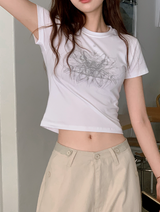 CT モダルプリント半袖クロップTシャツ (4color)