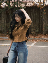 [BELLIDE MADE] Nuts, suede pintack semi-cropped blouse