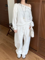 City Metal Eyelet One Off-Shoulder Brushed Sweatshirt