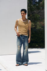 Tin washed damage flare denim pants(Blue)