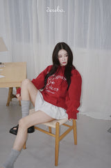 ルーズビーデッドレタリングロングスリーブフーデッドTシャツ