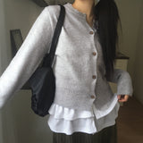chalu frill layered button strap cardigan