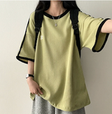 タニエンブロイダリーパターンワッフルトラックボクシーフィット半袖Tシャツ