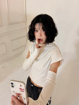 ハーフネックカットアウトTシャツ アイボリー