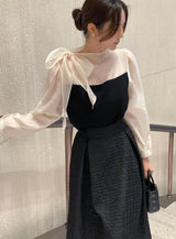 Liang Satin Tie Color Matching Puff Blouse