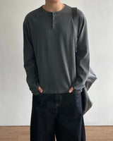 Double Washed Henley Neck Long Sleeve