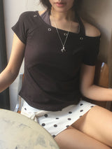 EYELET HALTER LAYER TEE (3color)