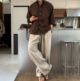 ノーメイスバックバンディングツータックリネンワイドパンツ