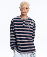 Pigment Stripe Henley Neck Long Sleeve - Charcoal