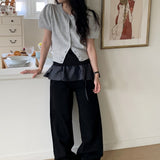 Yokono satin frill strap wrap skirt layered skirt [ CHARCOAL ONLY ]