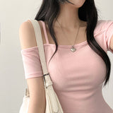 Ring uncut string square short sleeves tee