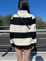 [UNISEX] タケハチダンガラストライプドカラーネックロングスリーブニット (5 colors)