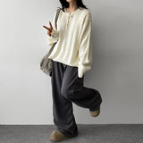 Ichi cable snap henry neck knitwear