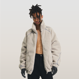 RELABEL 23AW Double Layer Line Deconstructed Fabric Patchwork Faux Lambswool Down Jacket