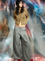 'not serious' Grey Polka Dot Color-blocking Lace-trimmed Wide-leg  Trousers
