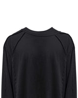 アンバランスネックラインスラッシュカットレイヤードTシャツ(ブラック)