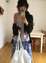 Micelle button balloon layered strap sleeveless