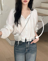 #BR ストラップ ピンタック レース フリル スプリング ブラウス