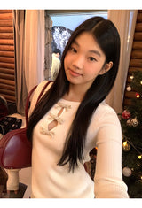 silver bow open ribbed long-sleeved knitwear
