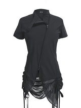 CURVED ZIP-UP SHIRT WITH LAYER . COOL BLACK
