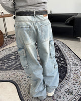 Feline washed cargo denim pants