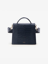 LAZEL MINI CROC shoulder leather bag / Wani Navy